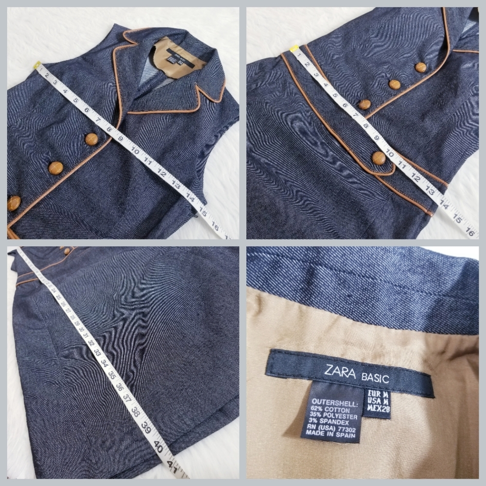 ZARA blue denim midi dress with faux leather trim - Picture 6 of 6